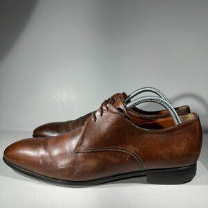 Santoni Mens Size 8 D Leather Dress Shoes Brown Derby Oxfords Lace Preppy ITALY
